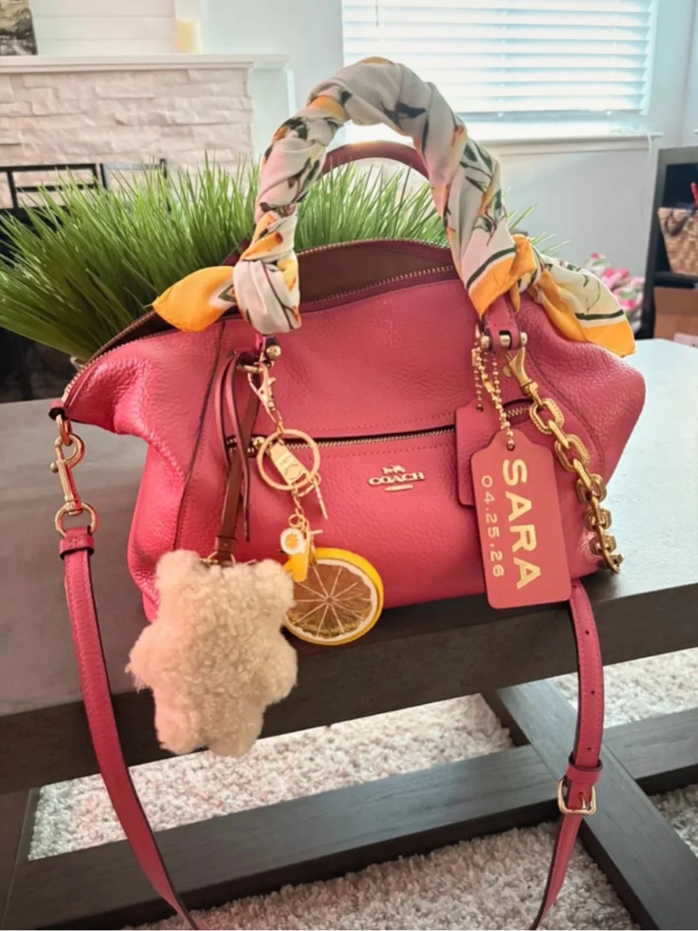 Coach 33997 Pink Pebbled Leather Satchel Crossbody Bag
